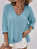 Casual V-Neck Button Top
