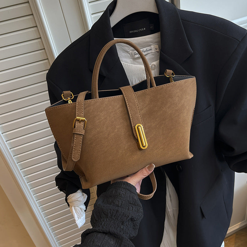 Retro Minimalist Suede-Style Tote Bag