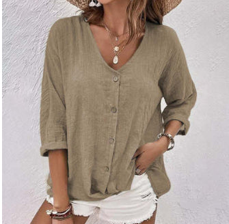 Casual V-Neck Button Top