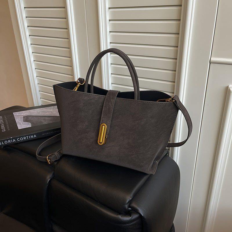 Retro Minimalist Suede-Style Tote Bag