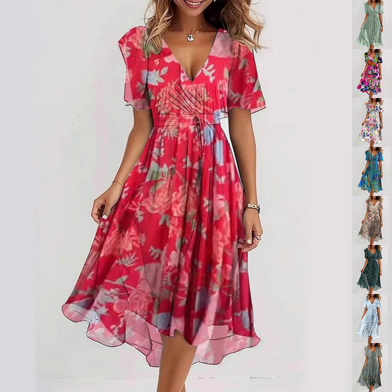 Floral Printed V-Neck Summer Dress
