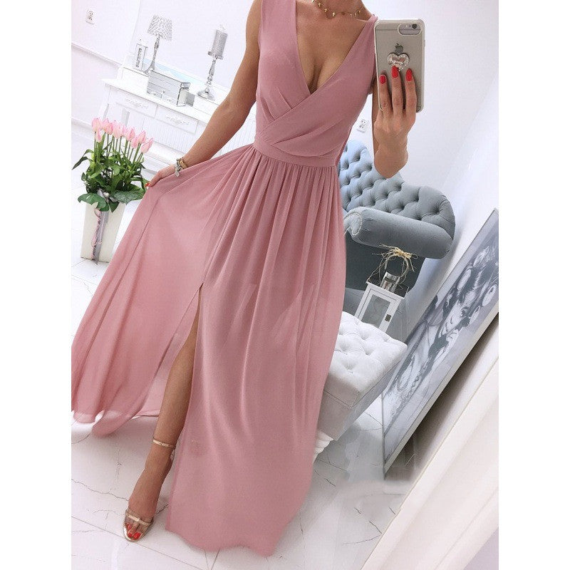 V-Neck Front Split Summer Maxi Dress