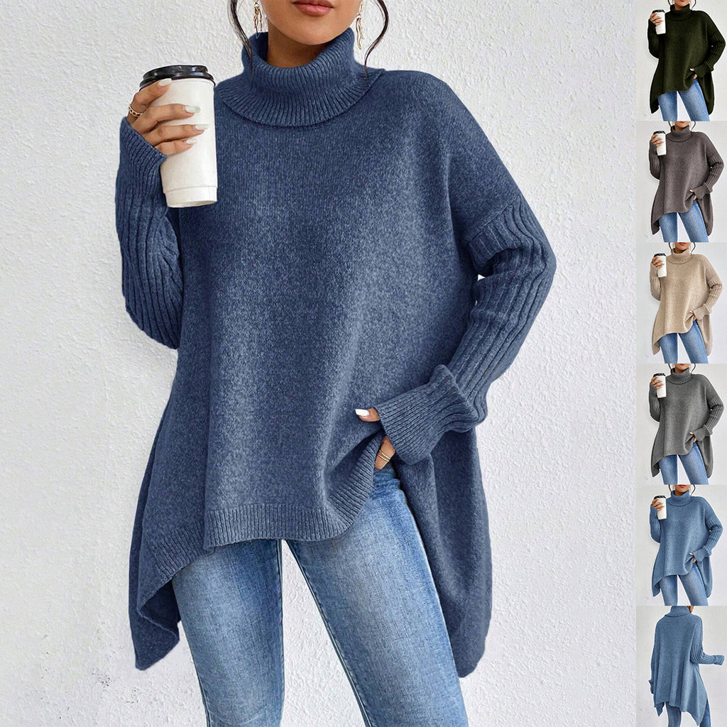 Irregular Turtleneck Knitted Sweater