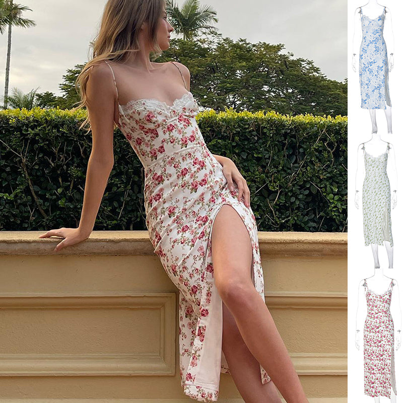 Lace Floral Slit Dress