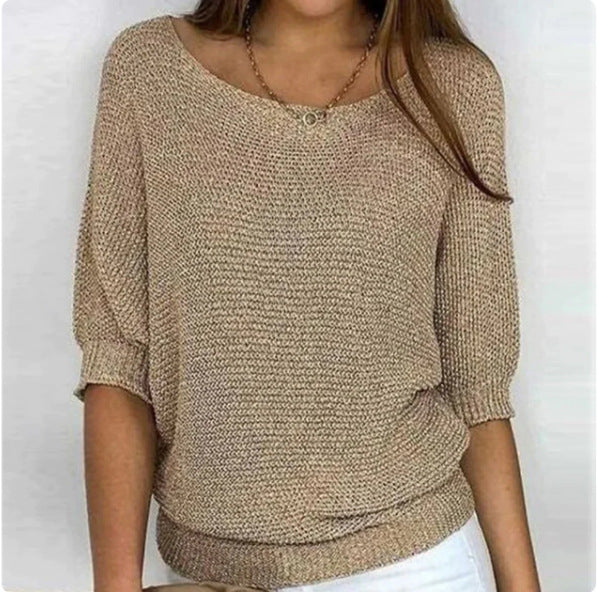 Three-Quarter Sleeve Pullover Sweater
