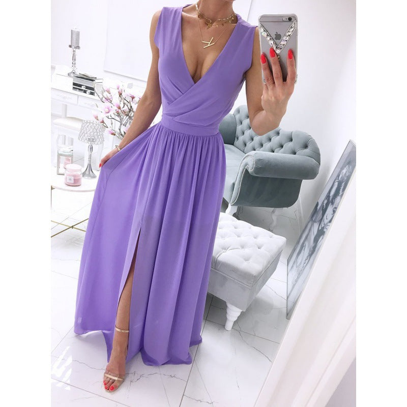 V-Neck Front Split Summer Maxi Dress