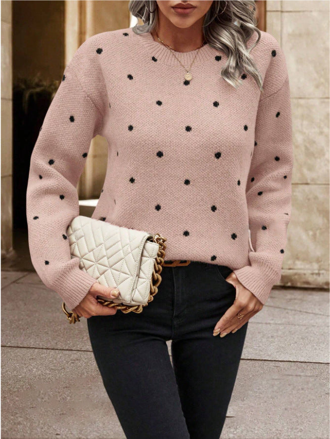 Polka Dot Print Pullover Sweater