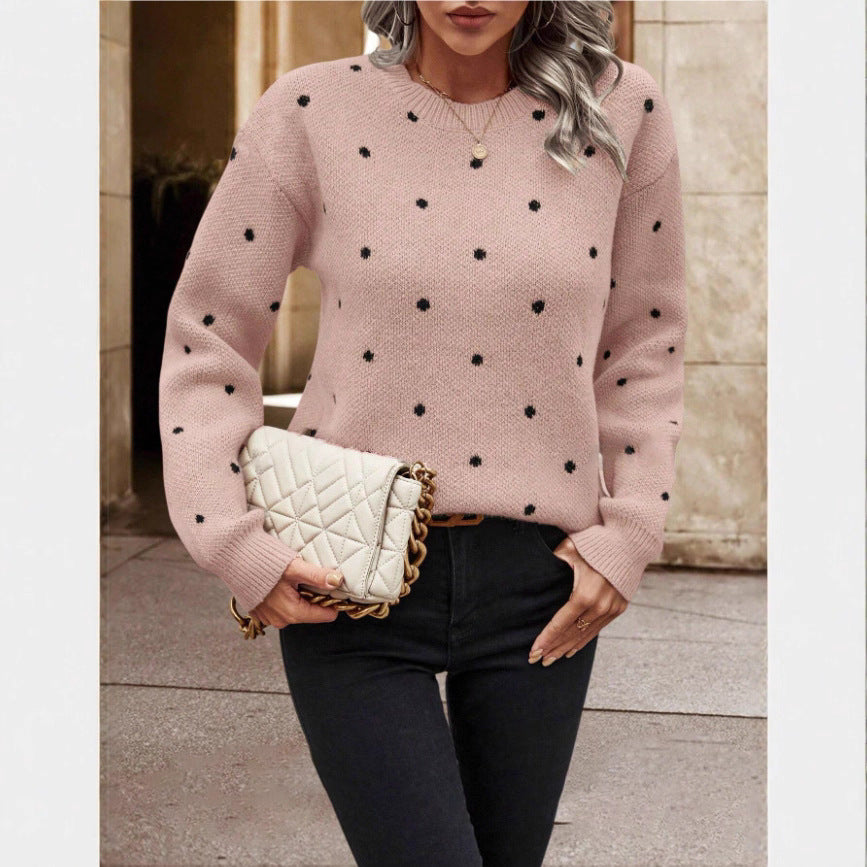 Polka Dot Print Pullover Sweater