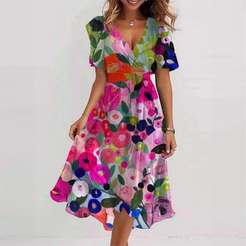 Floral Printed V-Neck Summer Dress