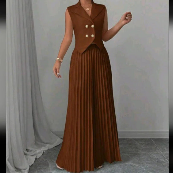 Summer Sleeveless Suit & Pleated Pants Set