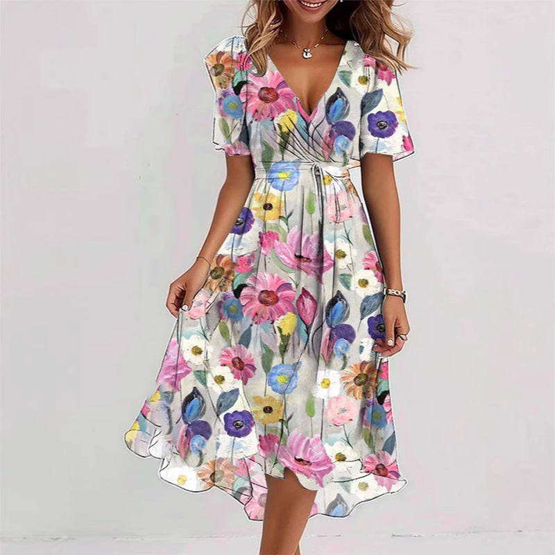 Floral Printed V-Neck Summer Dress