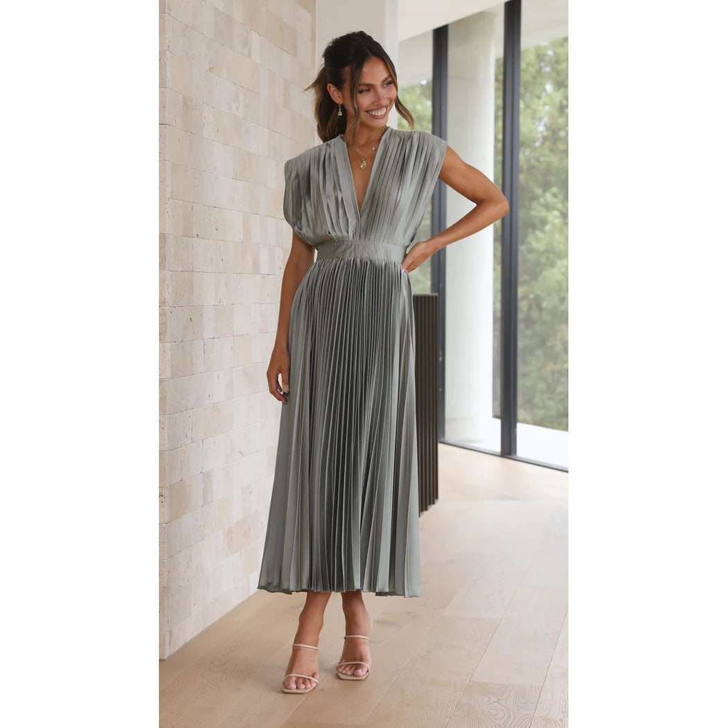 Summer V-Neck Pleated Dress