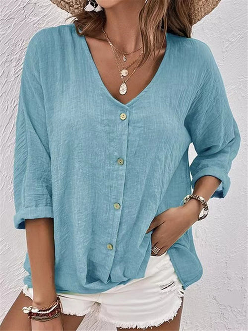 Casual V-Neck Button Top