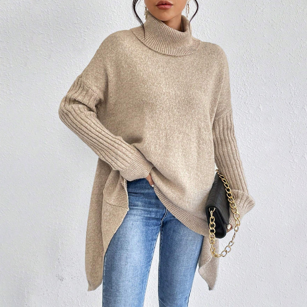 Irregular Turtleneck Knitted Sweater