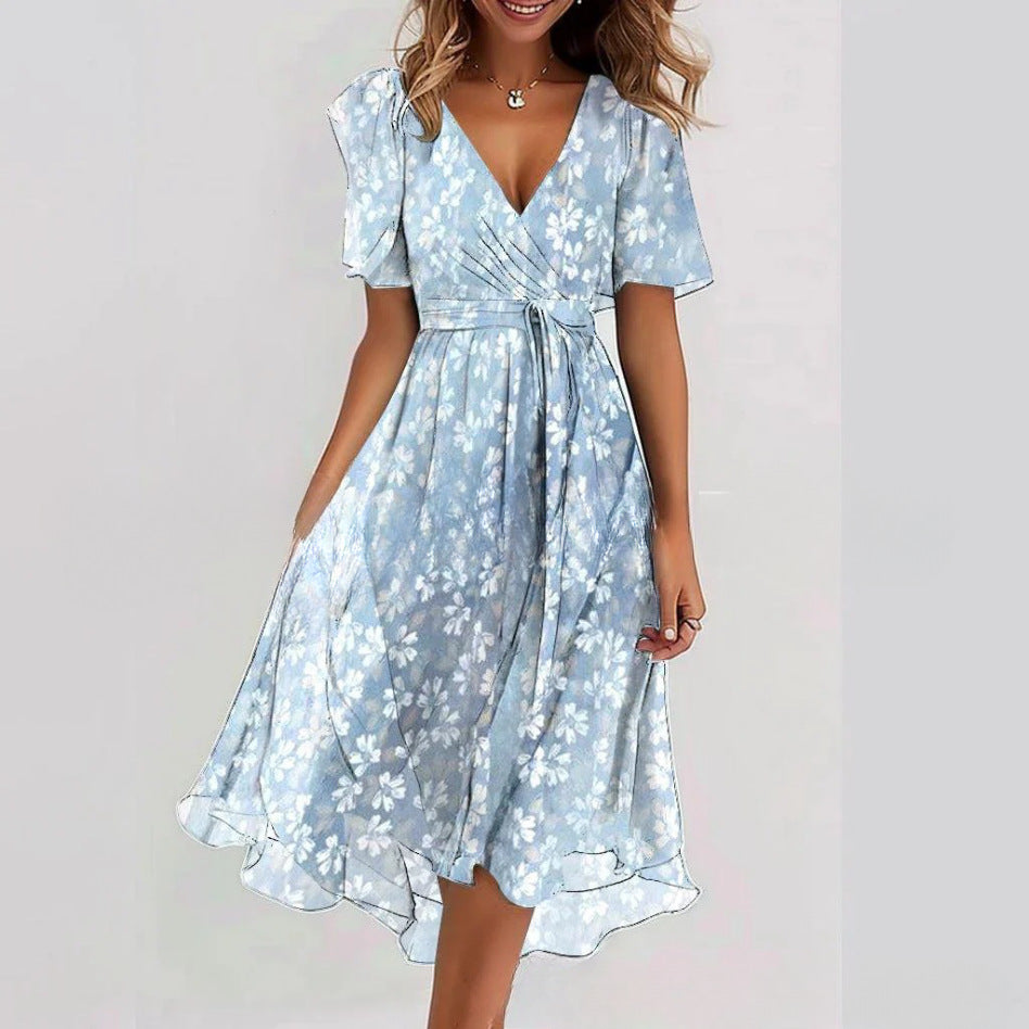Floral Printed V-Neck Summer Dress