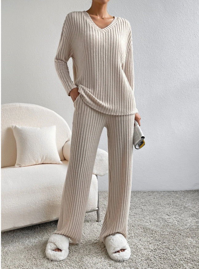 V-Neck Long-Sleeved Loose Temperament Set