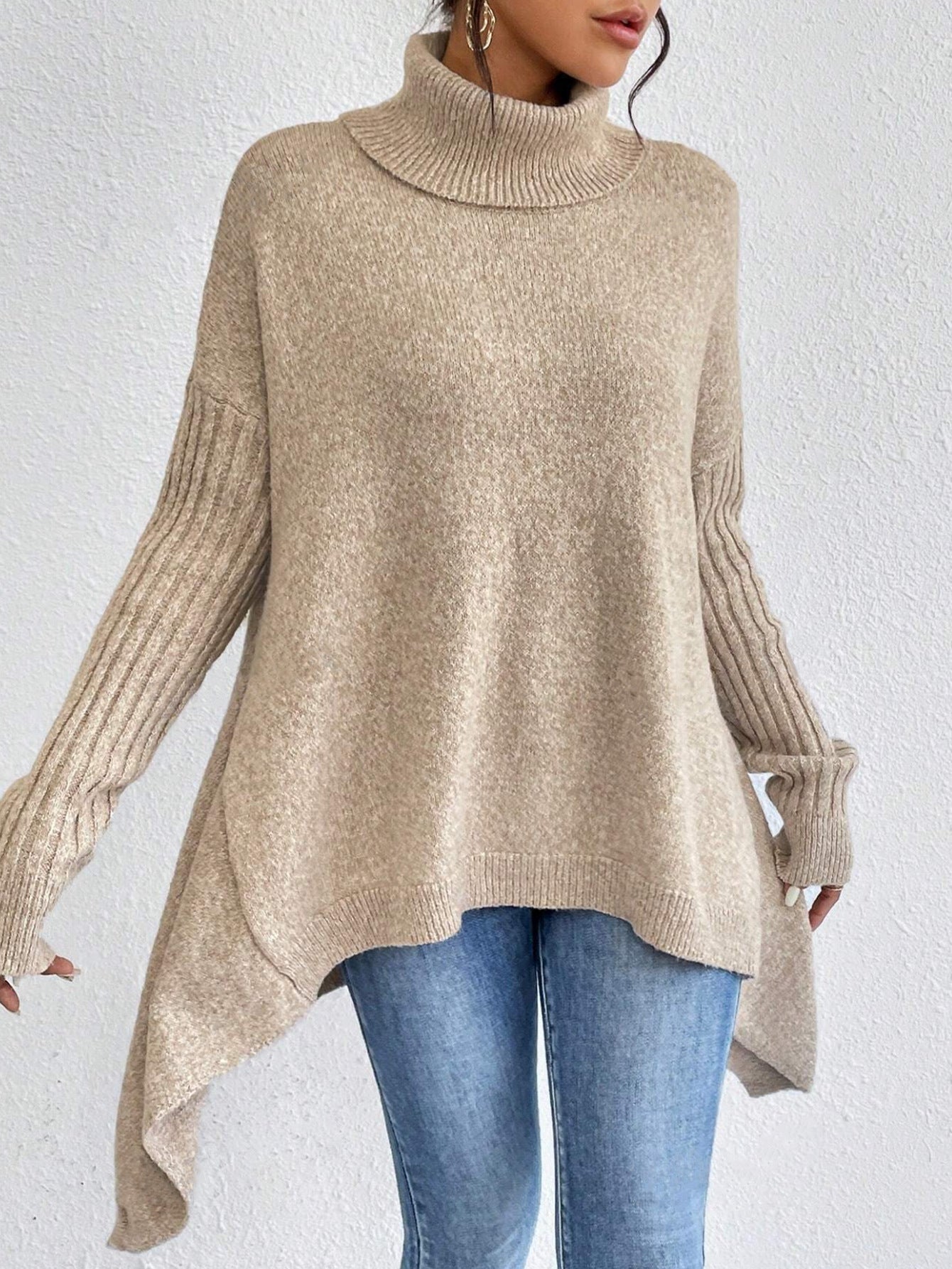 Irregular Turtleneck Knitted Sweater